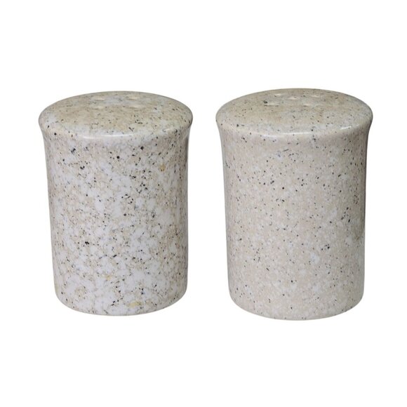 Vintage Ceramic Salt & Pepper Shakers Japan Granite Look Speckled Tan & White - Picture 2 of 5